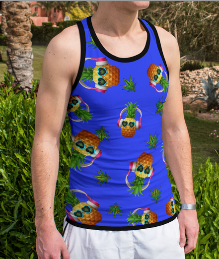 Pineapple Blue Tank Top 100% Polyester-Pack of 6 Sizes -- 1-S,1-M,1-L,1-XL,1-2XL,1-3XL