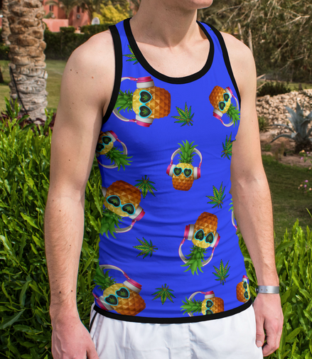 Pineapple Blue Tank Top 100% Polyester-Pack of 6 Sizes -- 1-S,1-M,1-L,1-XL,1-2XL,1-3XL
