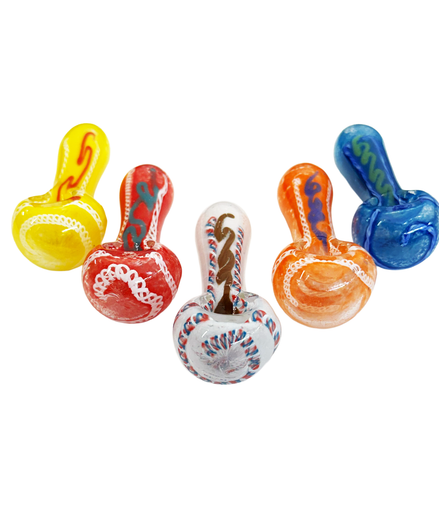 3.5" Hand Pipe Spoon with Frit Glass and Twisting Art