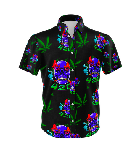 420 Skull Leaf Black Shirt , 100% Polyester, Pack of 5 Sizes Sets, 1-M, 1-L, 1-XL, 1-XXL, 1-XXXL