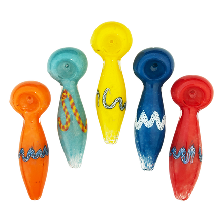 4" Twisting Hand Pipe Spoon with Color Frit Glass