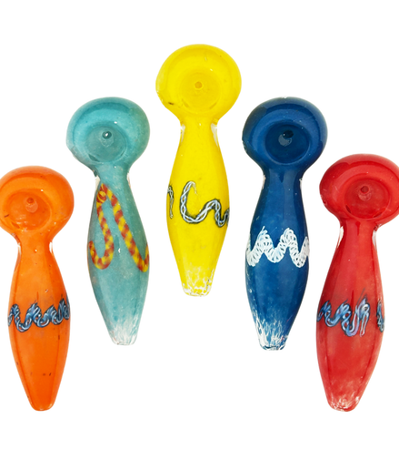 4" Twisting Hand Pipe Spoon with Color Frit Glass