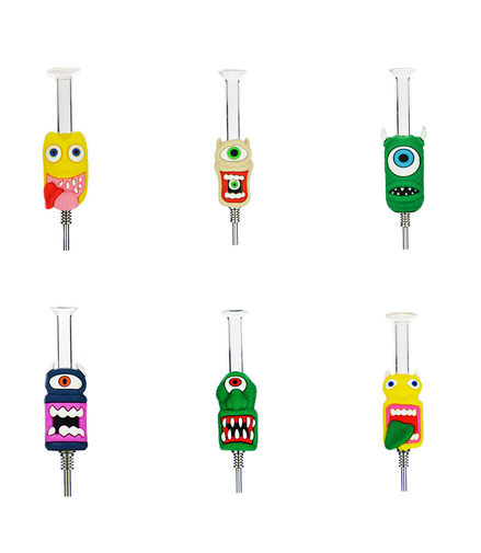 5" Nectar Collector Glass and Silicone Character Designs 24 pcs Display