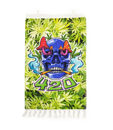 420 Skull Design Handloom Printed Wall Hanging Size 3ft x 2ft