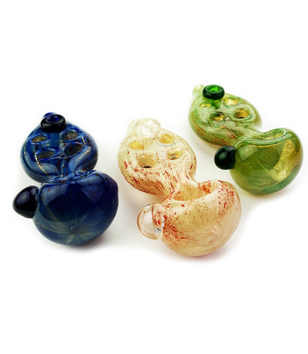 4.5" Hand Pipe Four Wholes Design Marble Art Glass