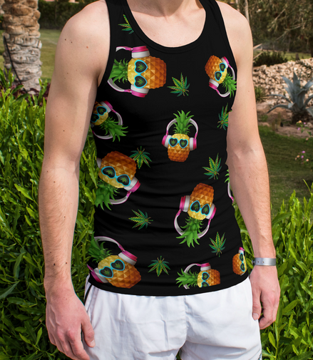 Pineapple Black Tank Top 100% Polyester - Pack of 6 Sizes -- 1-S,1-M,1-L,1-XL,1-2XL,1-3XL