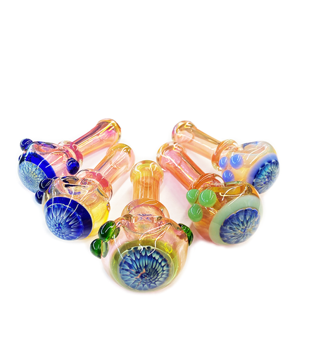 4.5" Flower Head Design Hand Pipe Gold Fume Glass