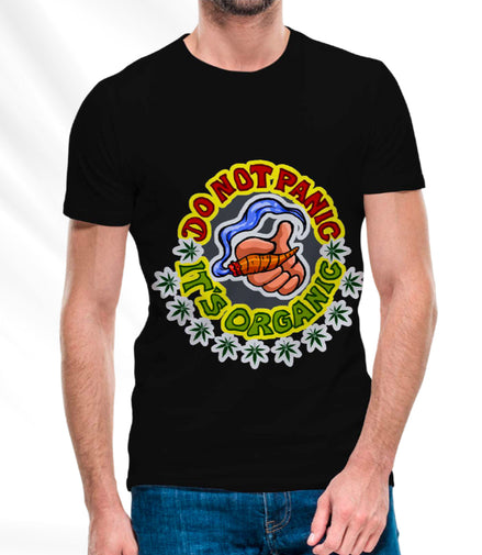 Do Not Panic Black T-Shirt Pack of  5 Units 1-M, 1-L, 1-XL, 1-XXL, 1-XXXL -- 60% Cotton 40% Polyester