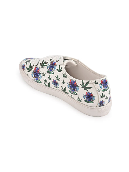 Skull 420 Weed Design Snow White Shoe - Printed Synthetic Vegan Leather