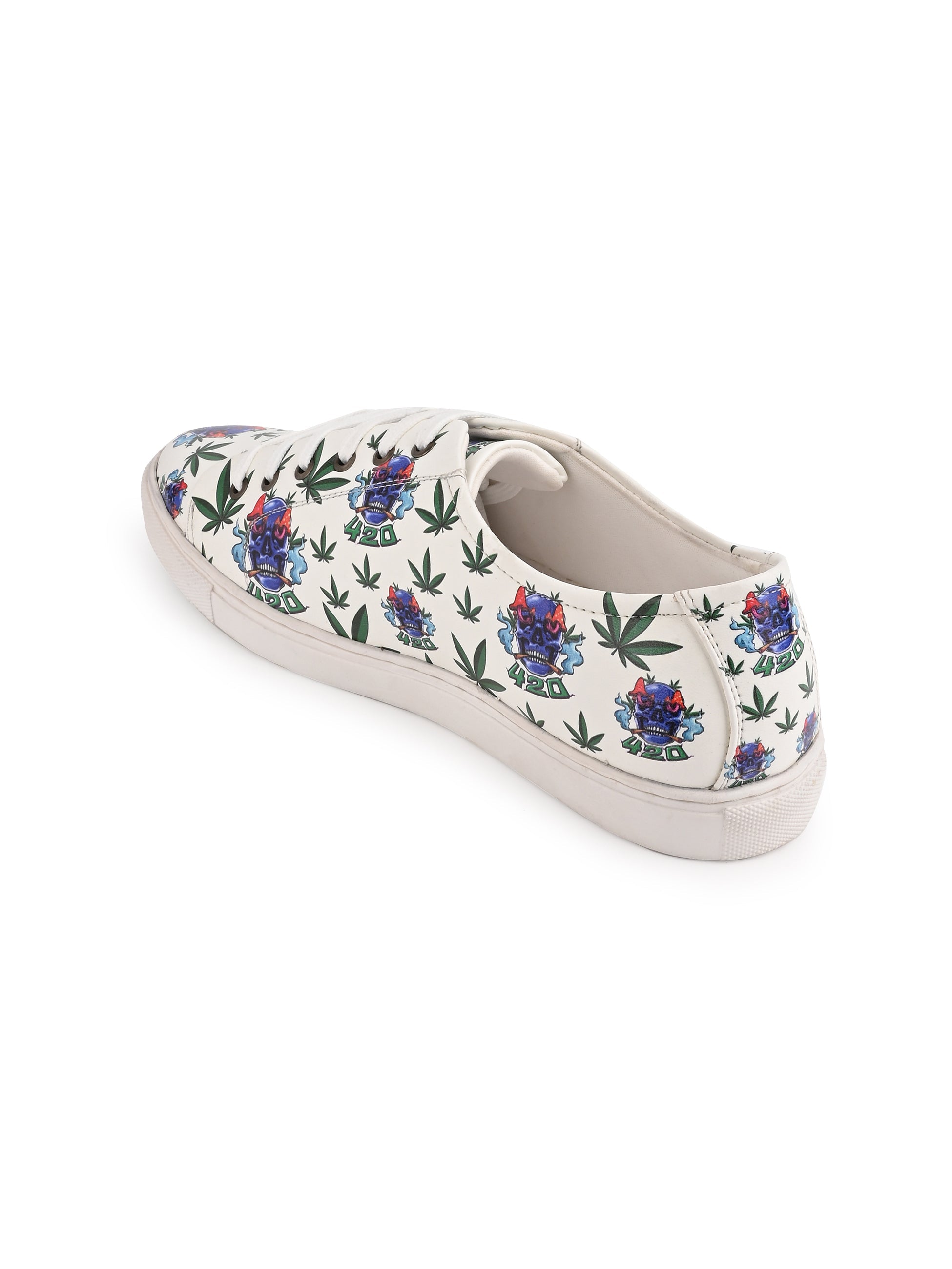 Skull 420 Weed Design Snow White Shoe - Printed Synthetic Vegan Leather