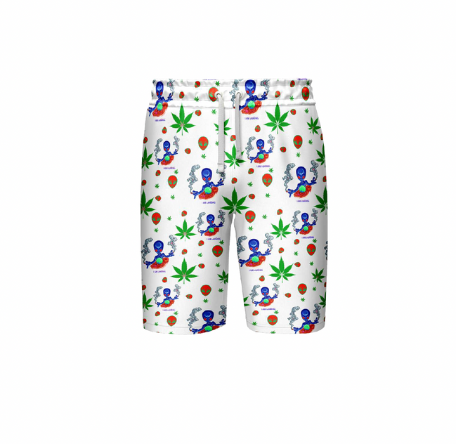 I am Landing Alien White Shorts Pack of  5 Units 1-M, 1-L, 1-XL, 1-XXL, 1-XXXL -- 100% Polyester