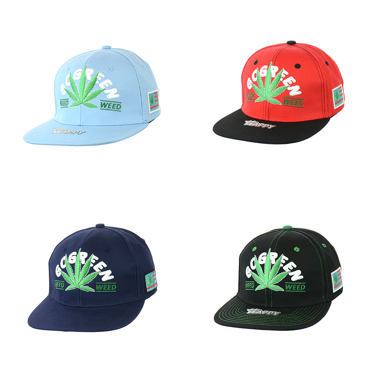 Go Green Leaf Embroidered Snapback Hat