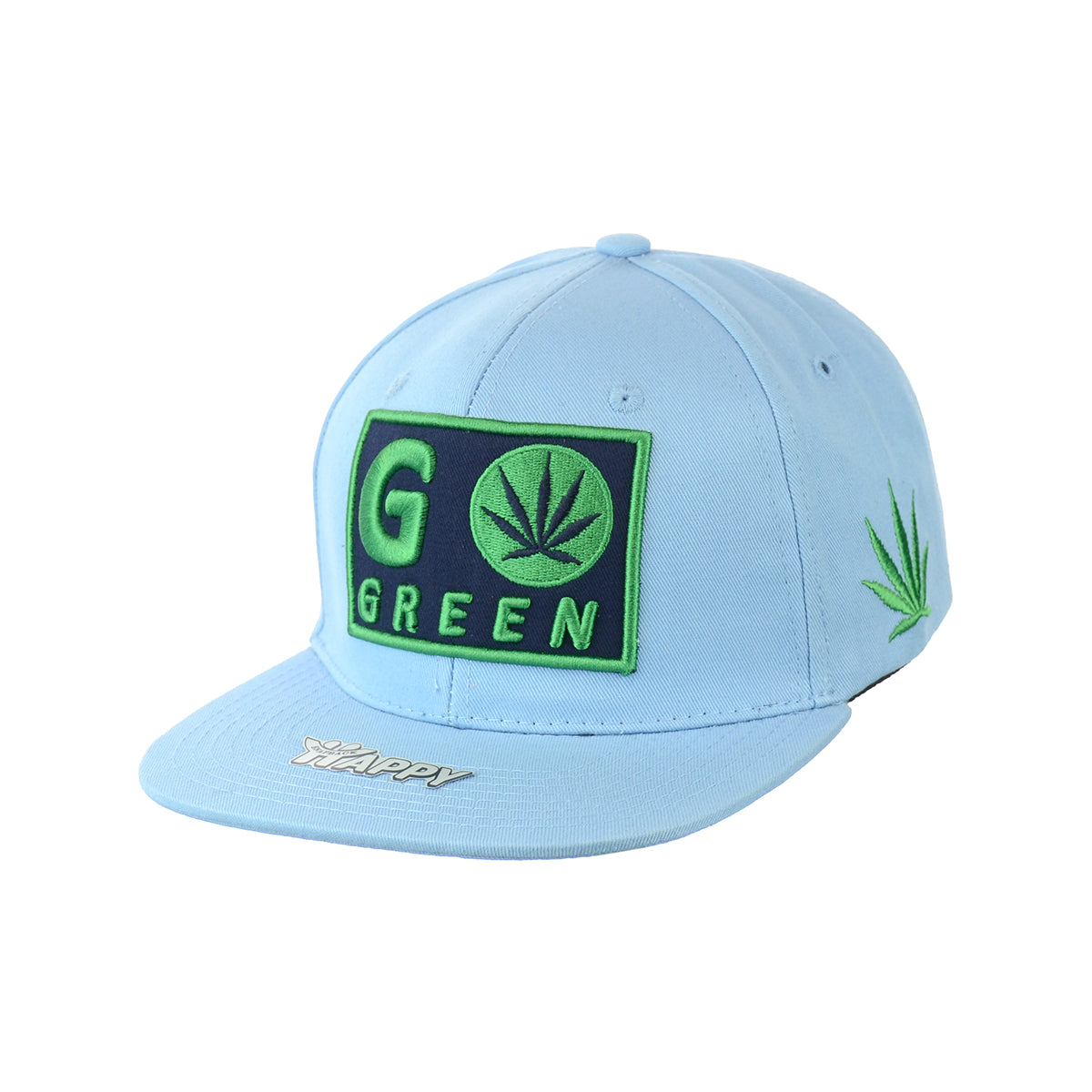 Go Green Leaf Embroidered Snapback Hat 100% Cotton