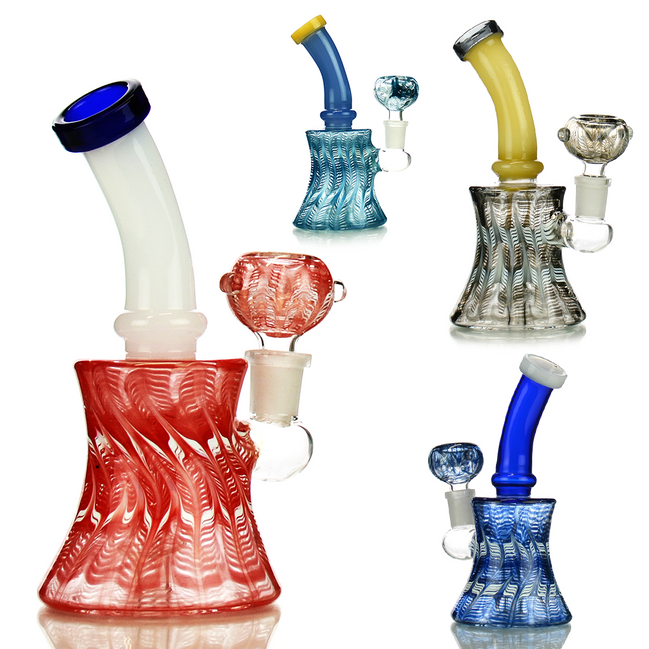 7" Bong Fancy Design with Color Tube Neck and 14mm Male Bowl
