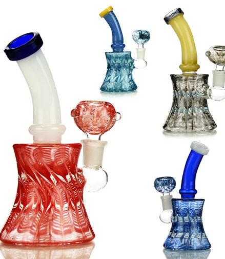 7" Bong Fancy Design with Color Tube Neck and 14mm Male Bowl