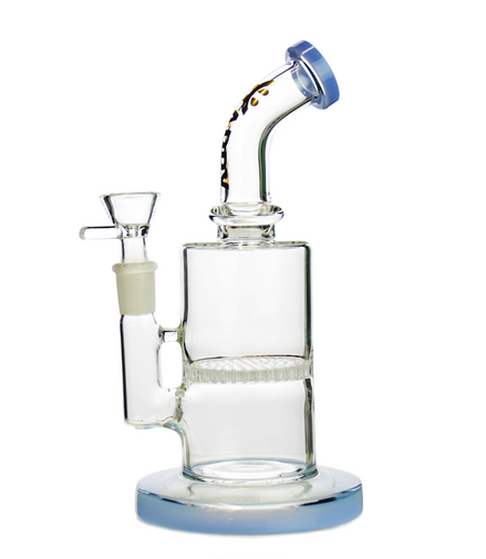 8" Water Pipe Honeycomb Shower with 14mm Male Bowl Happy Fumes Glass