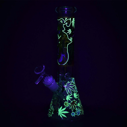 10" Hemp Leaves Alien Glow In The Dark with 14mm Male Bowl