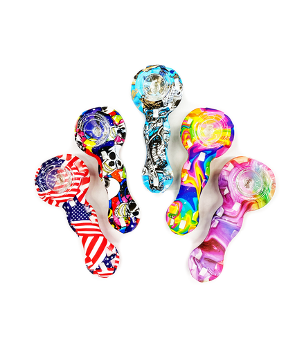 4" Printed Silicone Hand Pipe with Jar and Dab Stick