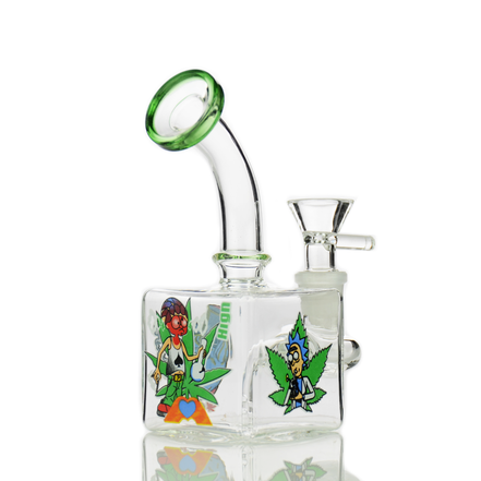 6" Cube Water Pipe Glow In The Dark with 14mm Male Bowl