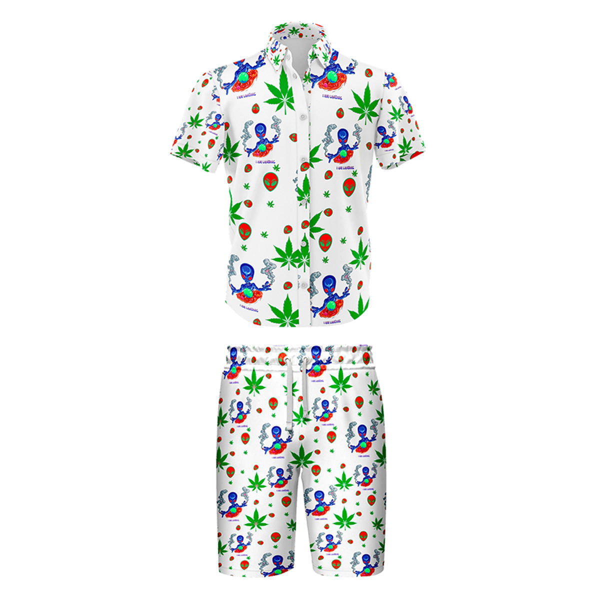 I Am Landing Leaf White Shirt and Short Set, Pack of 5 Sizes Sets, 1-M, 1-L, 1-XL, 1-XXL, 1-XXXL
