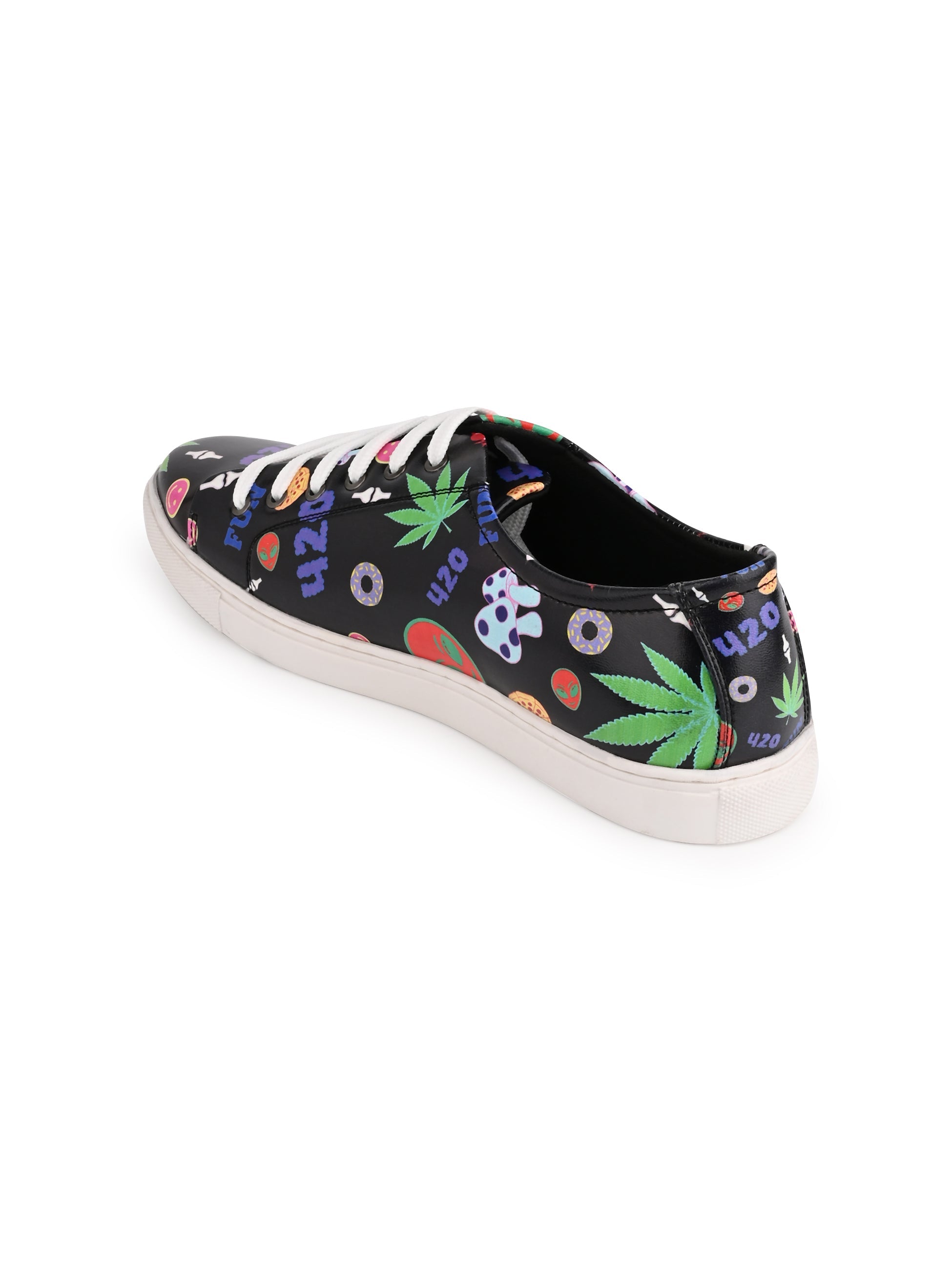 420 Mushroom Weed Design Deep Black Shoe - Printed Synthetic Vegan Leather