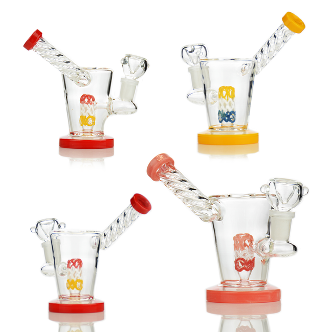 7" Water Pipe Color Rod Glass with Twisted Side Car and 14mm Male Bowl