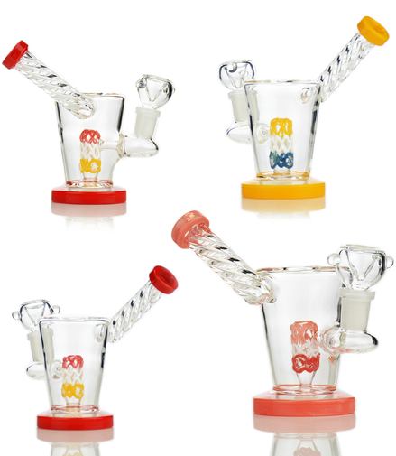 7" Water Pipe Color Rod Glass with Twisted Side Car and 14mm Male Bowl