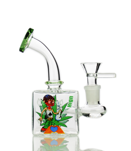 6" Cube Water Pipe Glow In The Dark with 14mm Male Bowl