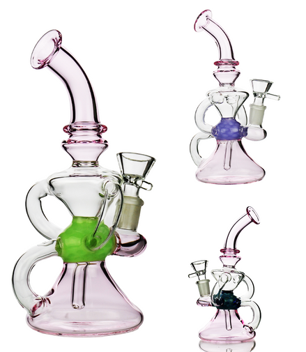 8" Pink Recycler Bong with 14mm Male Bowl