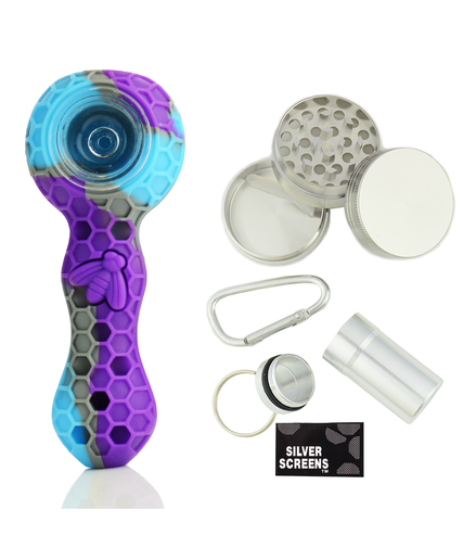 4" Silicone Hand Pipe Kit With 42mm Grinder, Stash Jar and Screen
