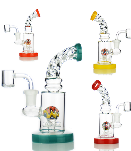 7" Dab Rig with Twisted Neck Rod Color with 14mm Male Quartz Banger