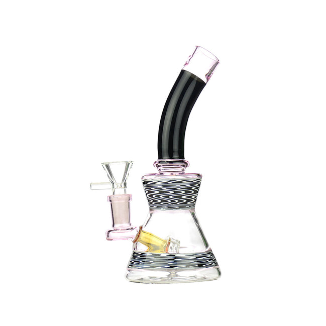 8" Black White WigWag Art Bong with 14mm Male Bowl
