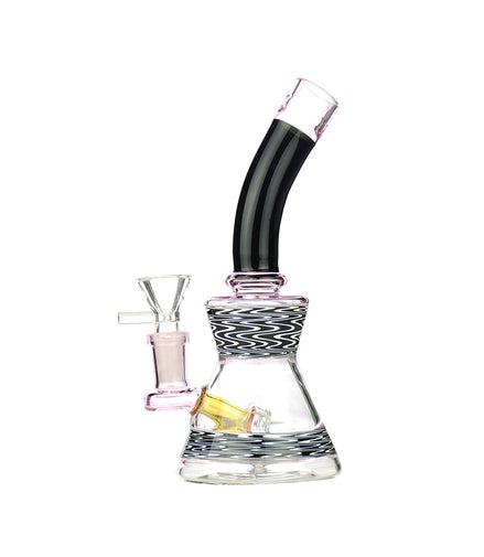 8" Black White WigWag Art Bong with 14mm Male Bowl