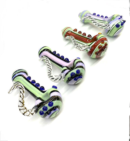 5" Artistic Hand Pipe Spoon Outside Slime with Swirling Design Handle