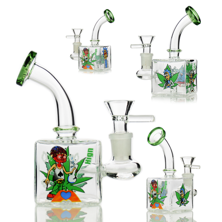 6" Cube Water Pipe Glow In The Dark with 14mm Male Bowl