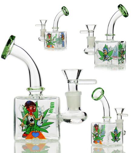6" Cube Water Pipe Glow In The Dark with 14mm Male Bowl