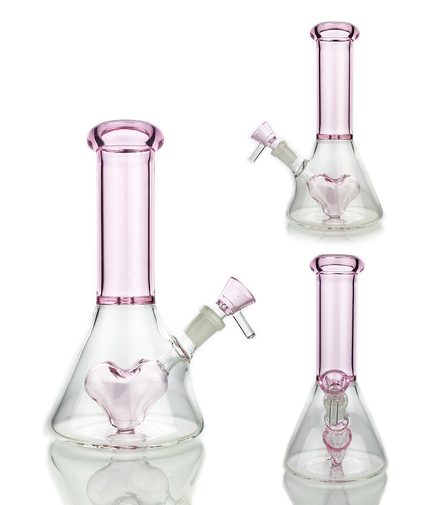 8" Pink Heart Beaker Shower Water Pipe Bong with 14mm Male Bowl