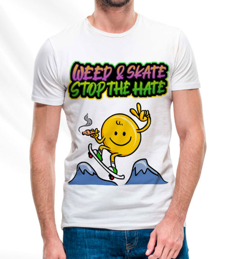 Skate and Weed White T-Shirt Pack of  5 Units 1-M, 1-L, 1-XL, 1-XXL, 1-XXXL -- 60% Cotton 40% Polyester