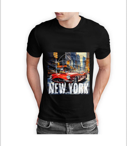 NEW YORK Half Sleeve Black T-shirt Printed - 93% Cotton 7% Elastic