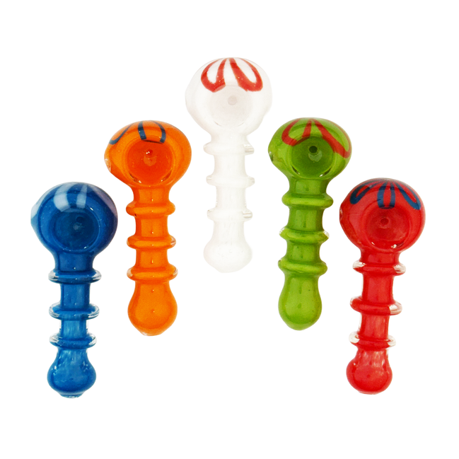 3" Hand Pipe Spoon with Color Frit Glass and 3 Rings
