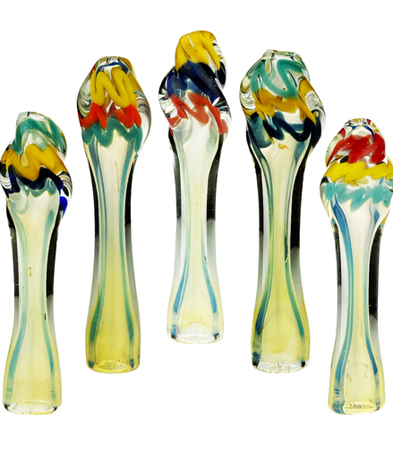4" Twisted Mouth Glass Chillum with Silver Fume Glass