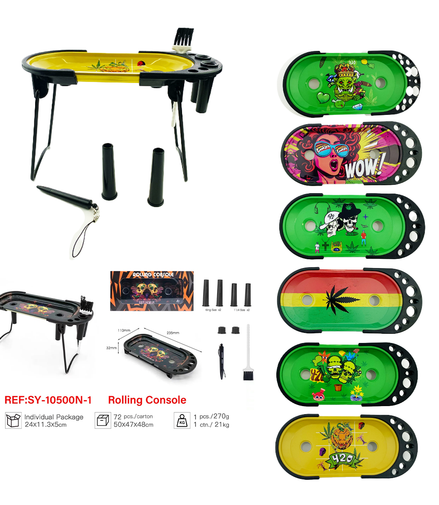 Metal Foldable Stand Rolling Tray Console, Tinplate Rolling Tray Cone Loader Set