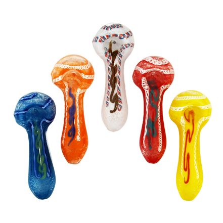 3.5" Hand Pipe Spoon with Frit Glass and Twisting Art