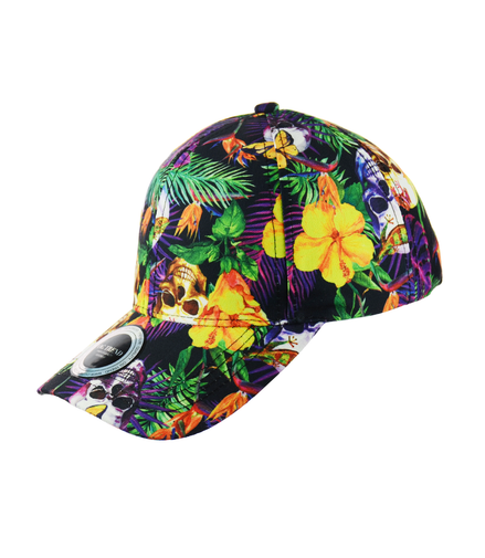Skull Flowers Print Baseball Hat Snapback