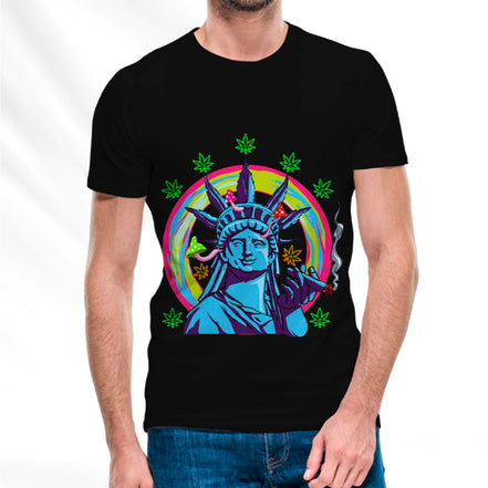 Liberty Black T-Shirt Pack of  5 Units 1-M, 1-L, 1-XL, 1-XXL, 1-XXXL -- 60% Cotton 40% Polyester