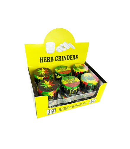 55mm Rasta Leaf Grinder, 4 Parts, 12pcs Display
