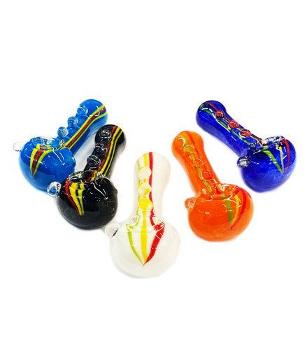 4.5" Hand Pipe Spoon with Frit Glass and Rasta Line