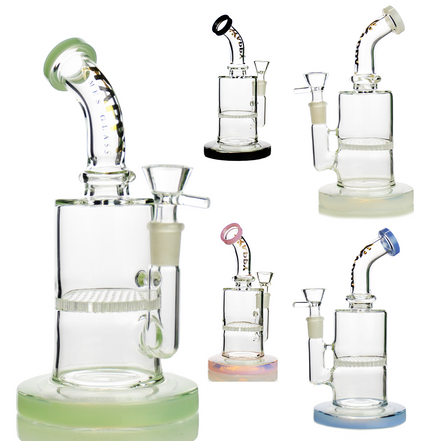 8" Water Pipe Honeycomb Shower with 14mm Male Bowl Happy Fumes Glass