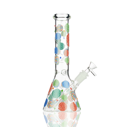 10" Candy Sticker Beaker Glow in The Dark Water Pipe with 14mm Male Bowl