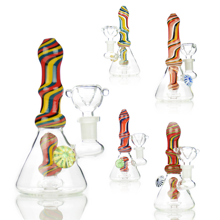 6" Water Pipe Bong Reversal Art Neck with Locket and 14mm Male Bowl